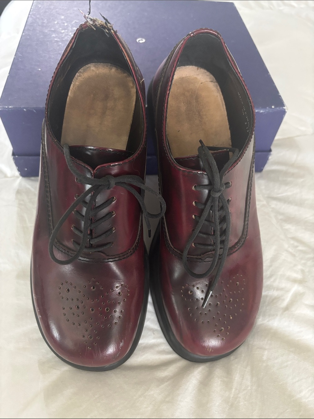 Dansko Women's Burgundy Leather Lace-Up Clogs — Perforated Toe